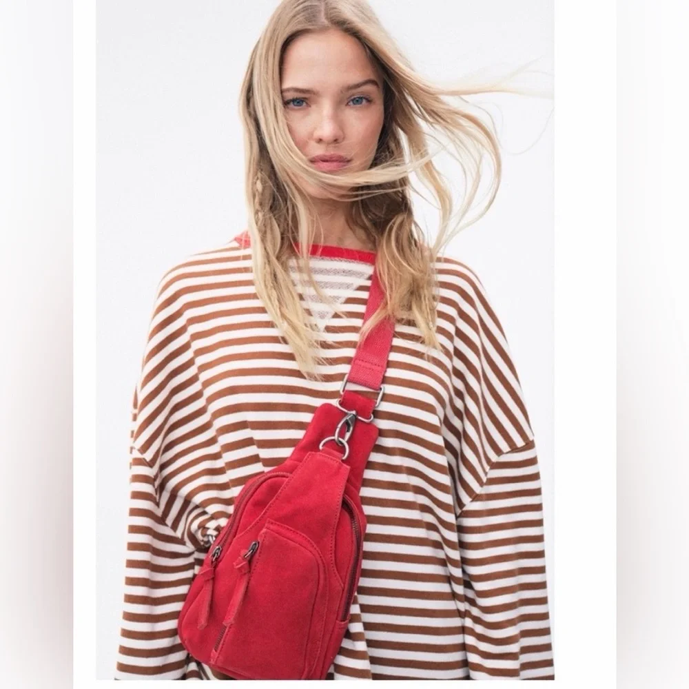 Free People Classic Oversized Striped Crewneck Sweatshirt we the free - Picture 2 of 4